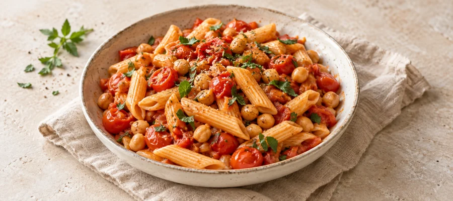 Tomaten-Kichererbsen-Pasta