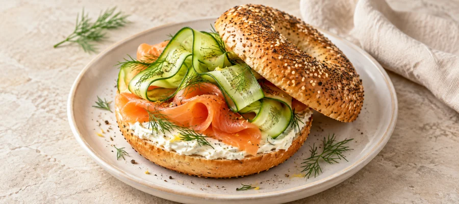 Räucherlachs-Gurken-Bagel