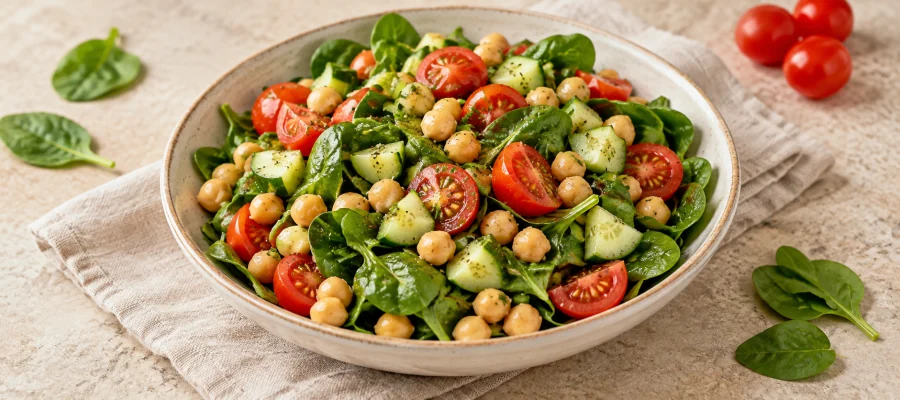 Kichererbsen-Spinat-Abendsalat