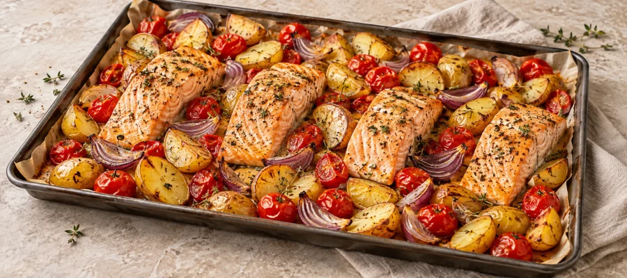 Lachs-Kartoffel-Tomaten-Blech