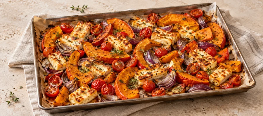Kürbis-Halloumi-Blech